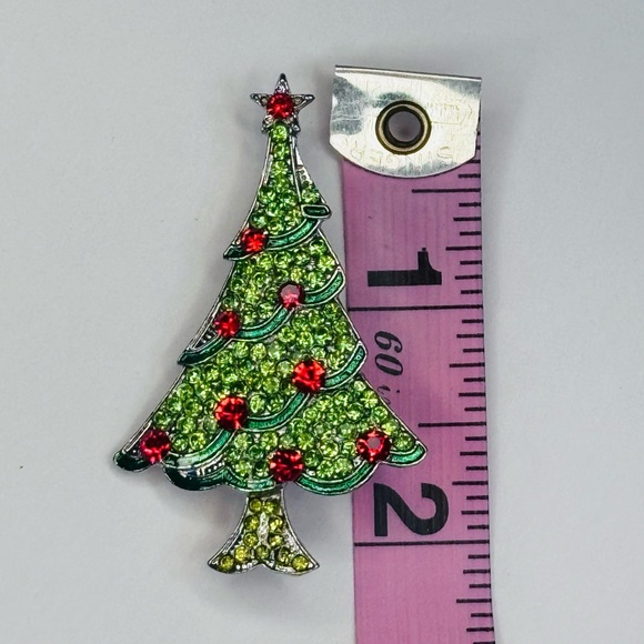 Christmas Tree Brooch in Green with Red Ornaments and Star - Picture 5 of 5